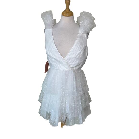 ML Monique Lhuillier Perrie Tiered Shoulder-Ruffle V-Neck Mini Dress Size 10 NWT - Picture 5 of 15